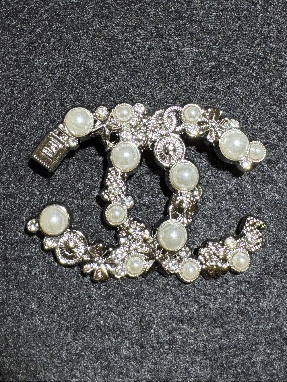 Faux Pearl Floral Letter Statement Brooch